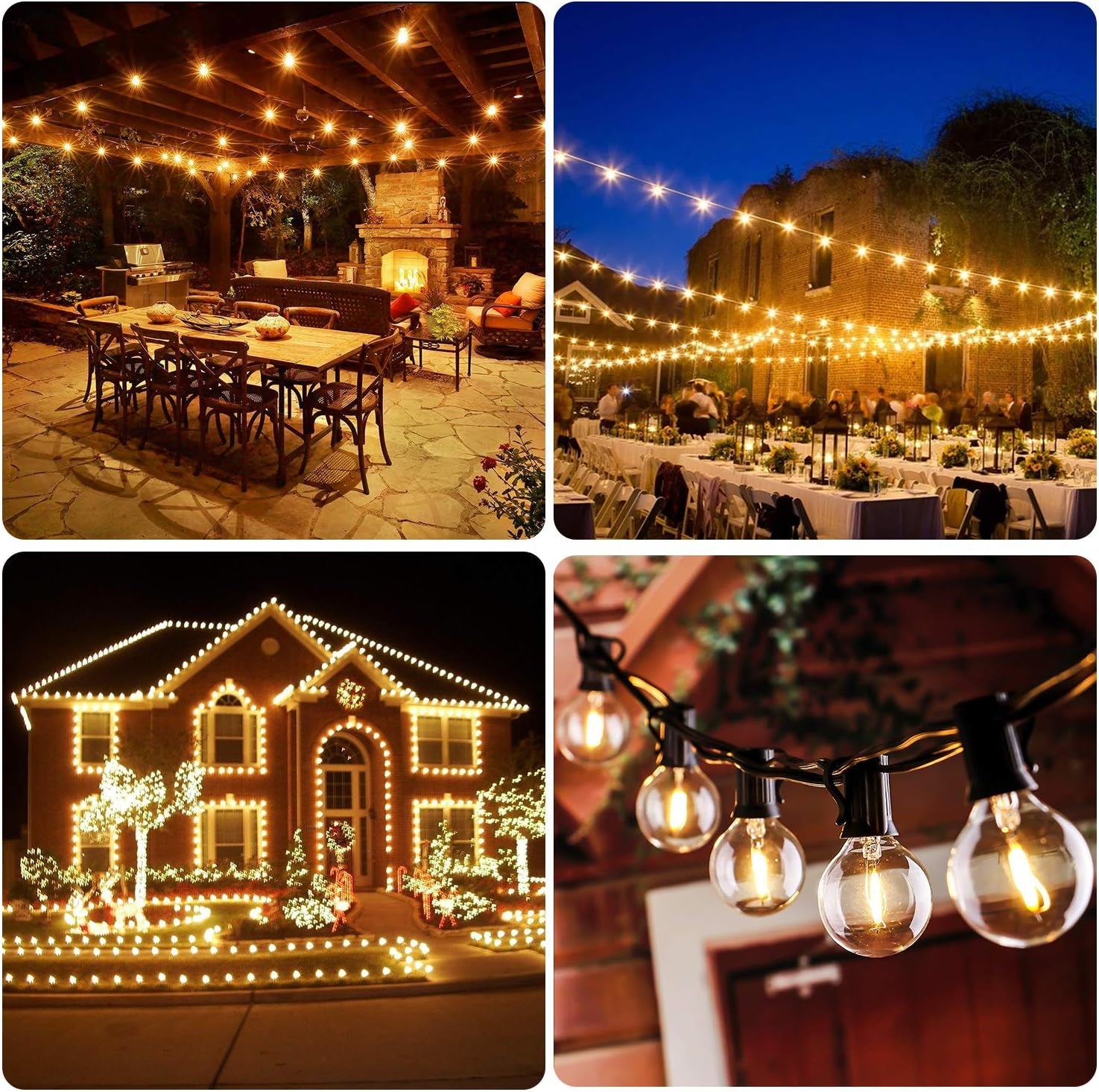 Illuminate Your Celebrations with 50FT Shatterproof LED G40 Globe String Lights – Perfect for Outdoor Patios, Weddings, and Market Ambiance with 52 Dimmable Edison Bulbs!